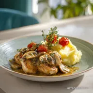 Pollo en Salsa de Champi&ntilde;ones con Pur&eacute; de Patatas en 40 Minutos