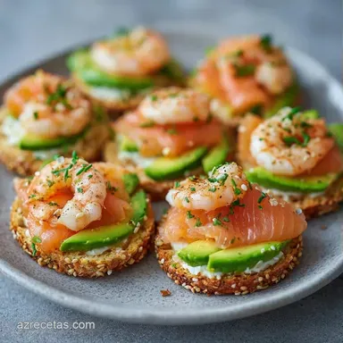 Canap&eacute;s Fr&iacute;os con Salm&oacute;n y Gambas Tarjeta de receta