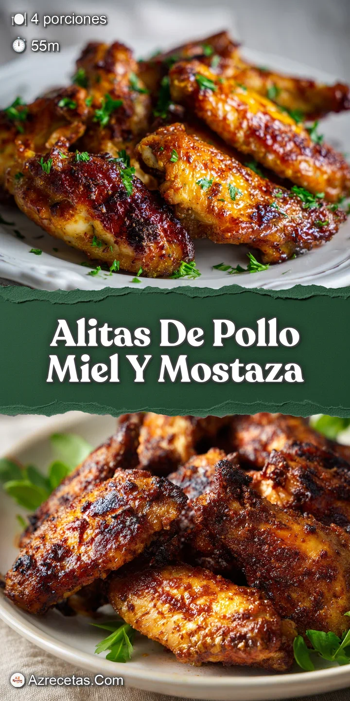 Close-up showcases the rich, golden-brown glaze of the honey-mustard chicken wings, speckled with herbs, and juicy texture.