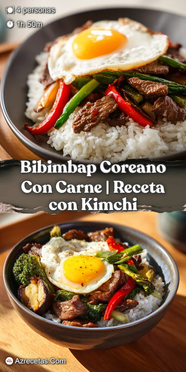 Primer plano de arroz humeante con carne jugosa y una yema de huevo brillante, rodeada de texturas vegetales crujientes.