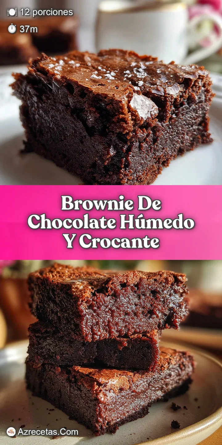 Close-up of a dense, intensely chocolatey brownie with a shiny, cracked surface, hinting at its soft, chewy interior and r...