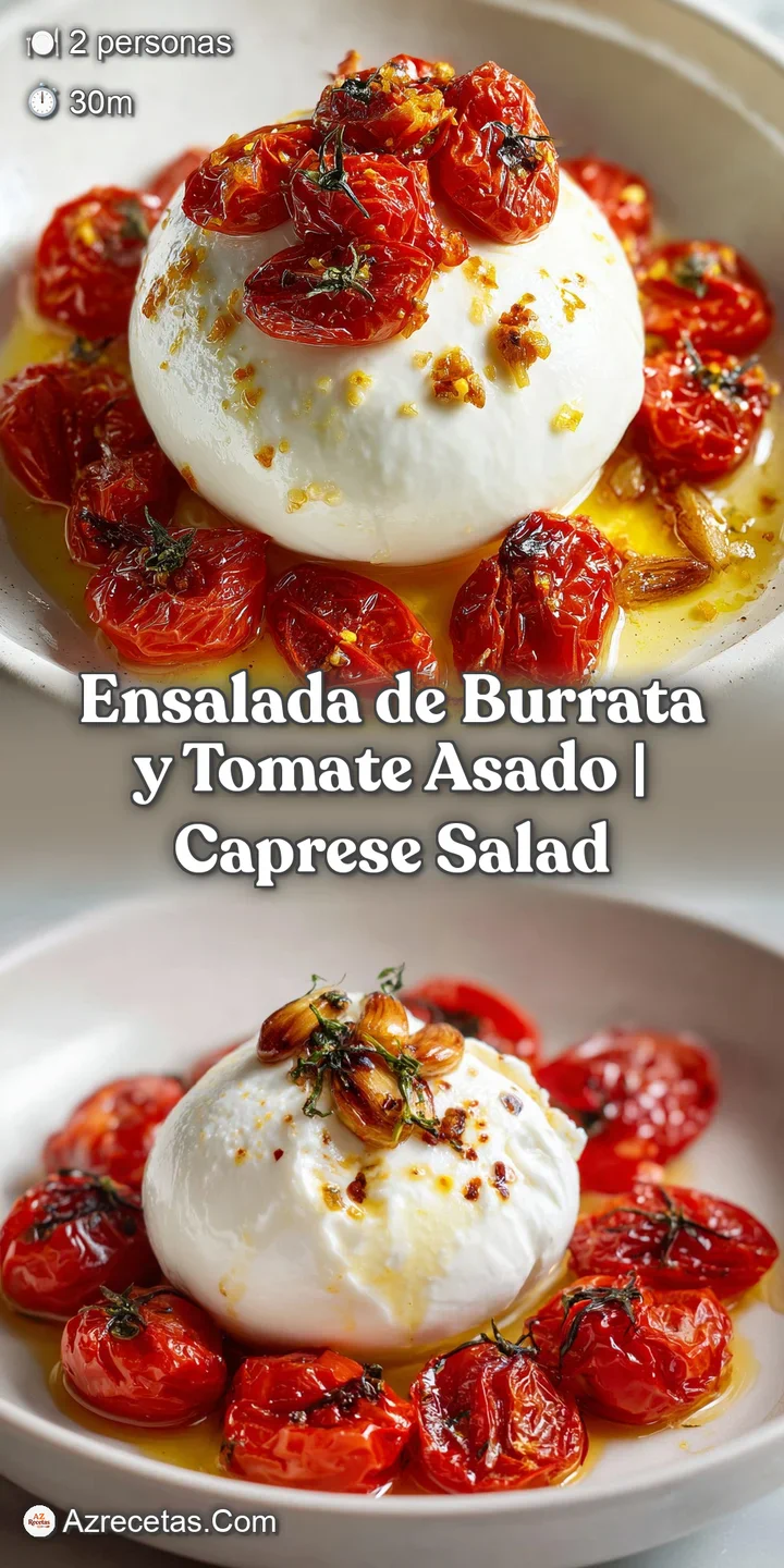 Primer plano de queso abierto revelando su interior fluido junto a tomates asados jugosos y especias reci&eacute;n espolvoreadas.