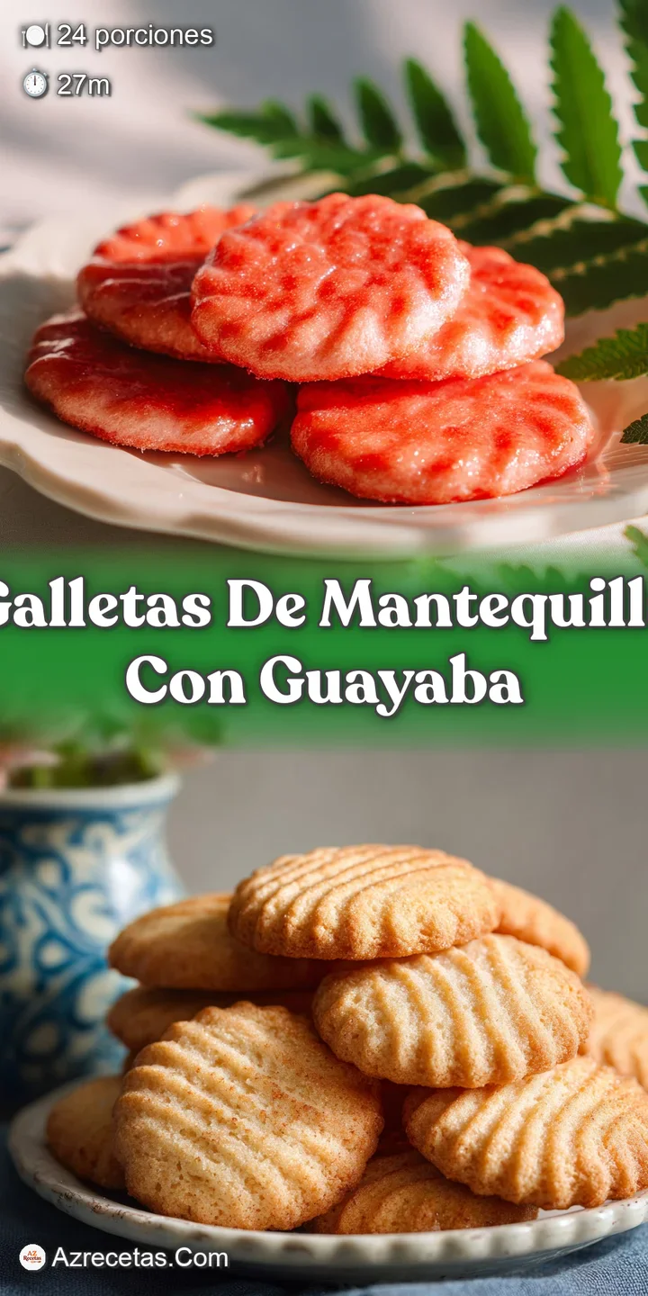 Close-up of a guava cookie: buttery, crumbling texture, a swirl of bright pink filling peeking through. A delightful sugar...