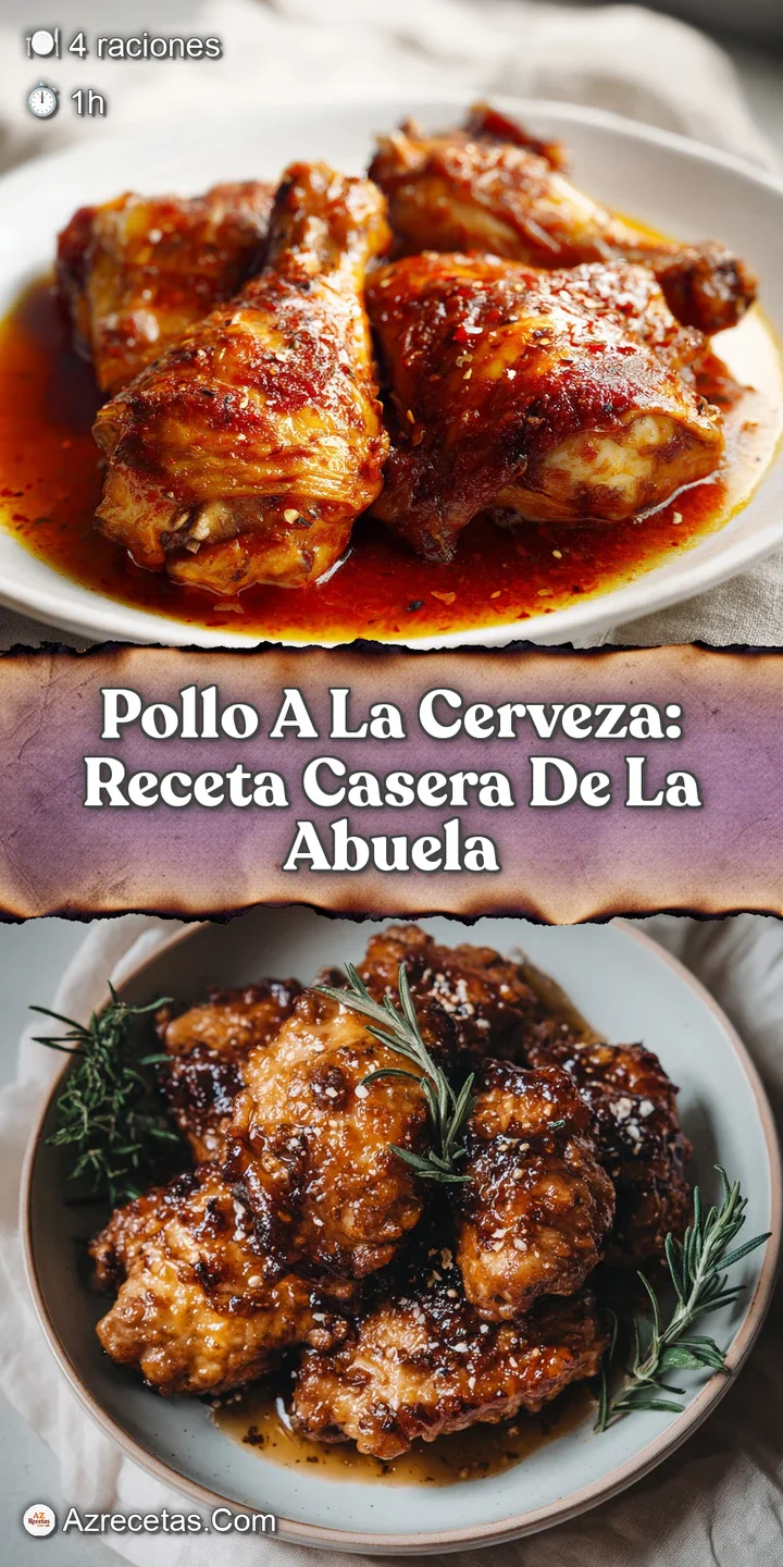 Close-up of tender chicken bathed in a luscious beer-infused sauce; vibrant peppers and herbs create an inviting, flavorfu...