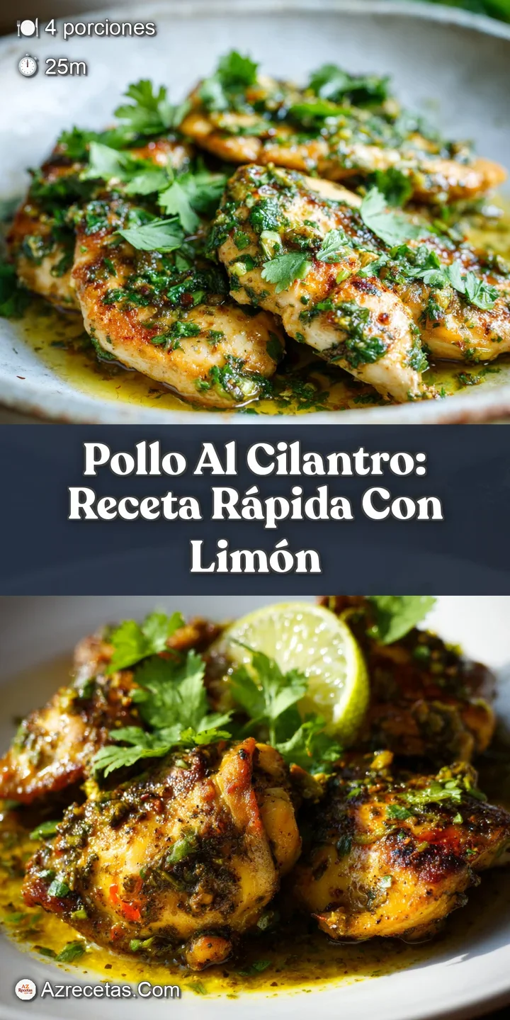Close-up view of juicy chicken bathed in a zesty cilantro-lime sauce. Visible textures of herbs and tender meat create an ...
