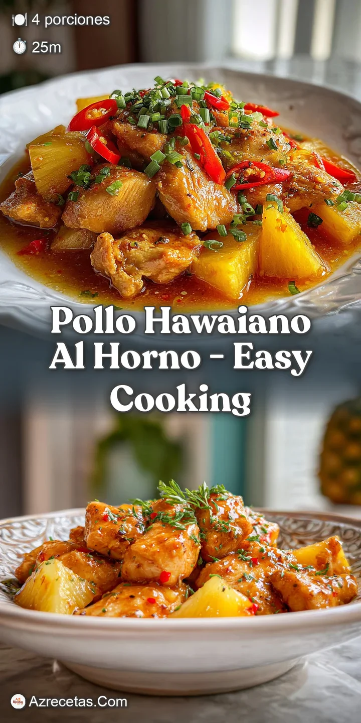 Close-up of oven-baked chicken and pineapple: browned edges, sweet glaze catching the light, and a hint of fresh, green ci...