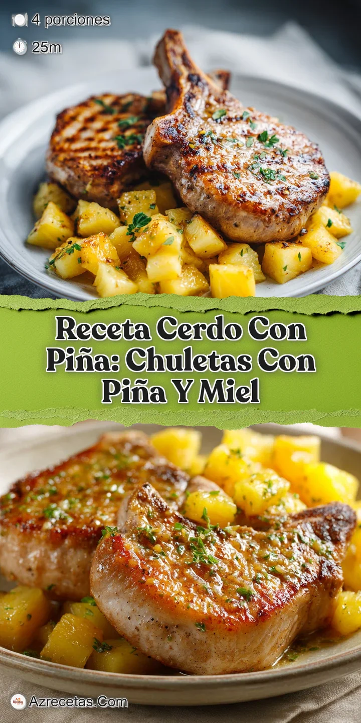 Close-up showcases the textures of glazed pork chops and the caramelized edges of sweet pineapple, glistening with savory ...