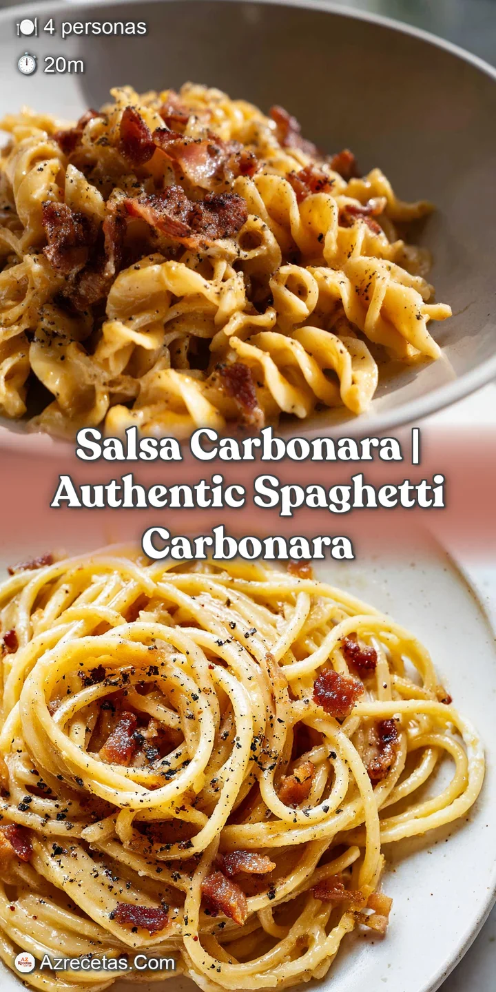 Primer plano de pasta cremosa y brillante, con trozos de guanciale crujiente y motas de pimienta negra reci&eacute;n molida.