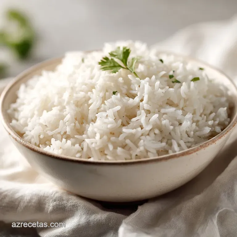 A neat mound of pearly white rice in a rustic bowl, catching the light, inviting comfort.