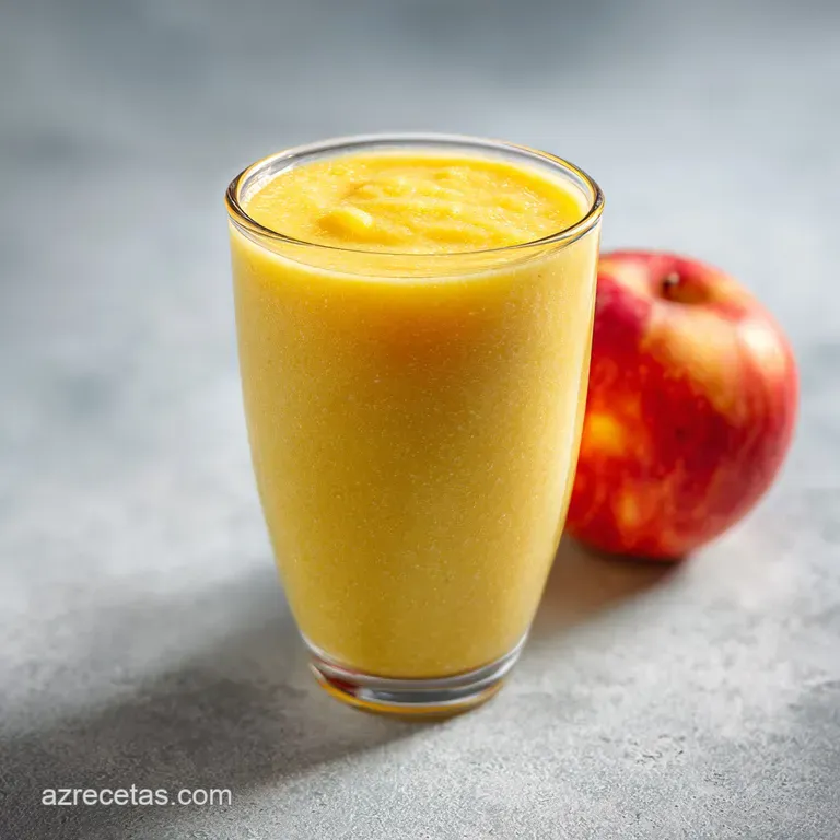 A tall glass of frosty fruit smoothie topped with a fresh mint sprig and a splash of coconut.