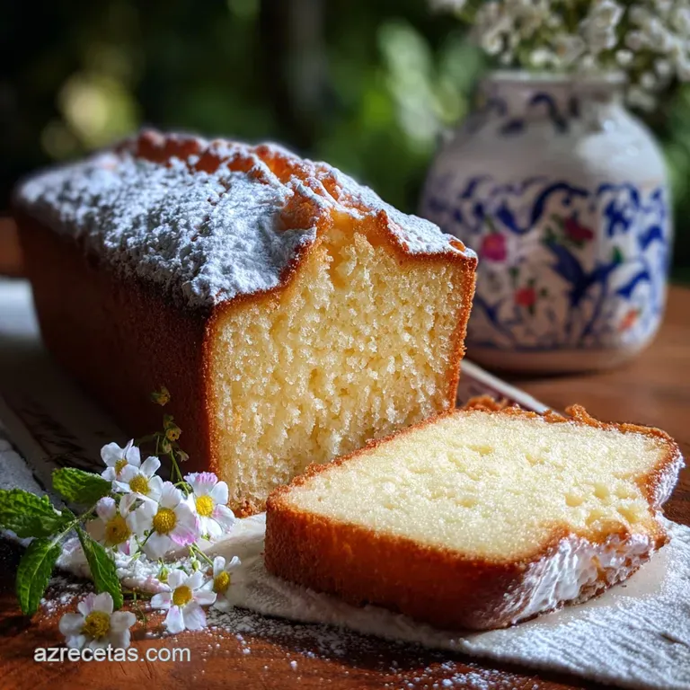 Slices of fluffy yogurt cake arranged on a plate, powdered sugar dusting, creating a light and delicious dessert or teatim...