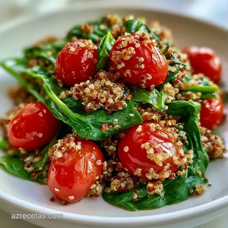 Recipiente blanco con cereales esponjosos, hojas verdes frescas y un chorro de salsa blanca cremosa y brillante.