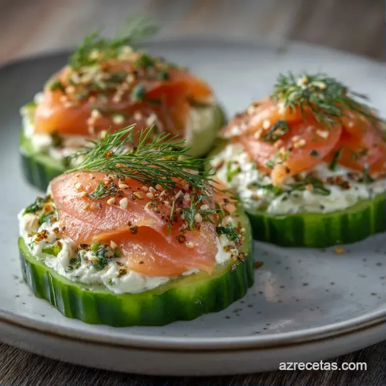 Canap&eacute;s alineados en plato blanco; destacan el contraste entre el naranja del pescado y el blanco cremoso y fresco.