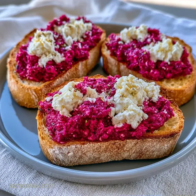 Bocaditos alineados en plato blanco, resaltando el contraste del magenta intenso y el verde fresco de las hierbas.