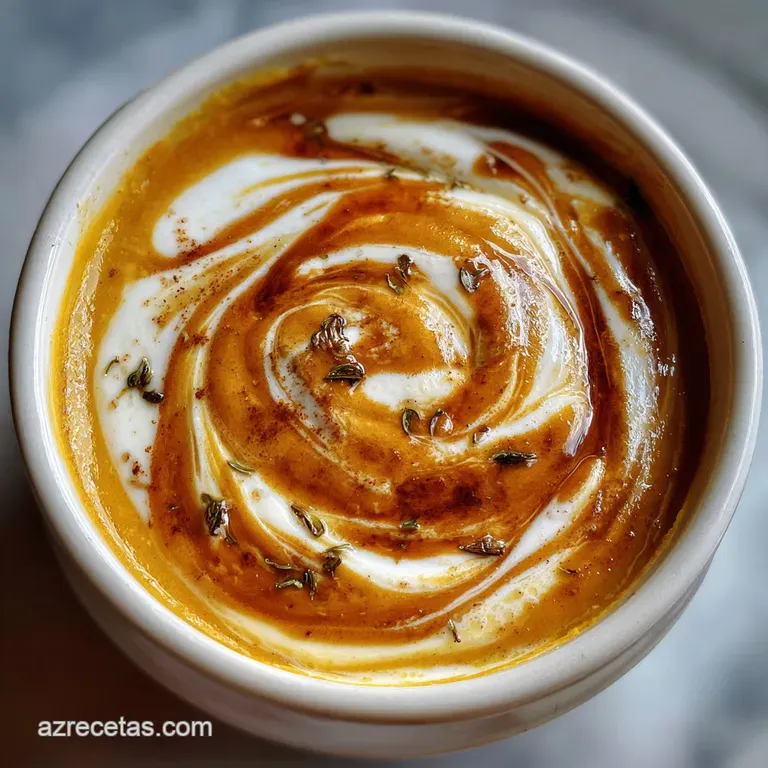 Creamy pumpkin soup in a white bowl, garnished with fried sage leaves and a drizzle of olive oil; a rustic, elegant presen...