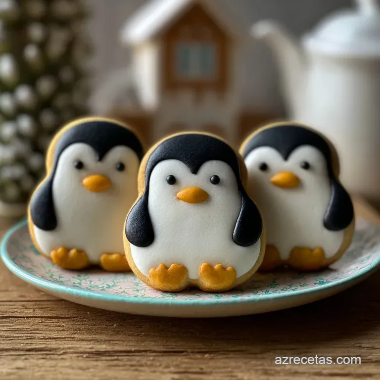 A single penguin cookie, rich dark chocolate, creamy center, sits on a clean white plate, a delightful treat.