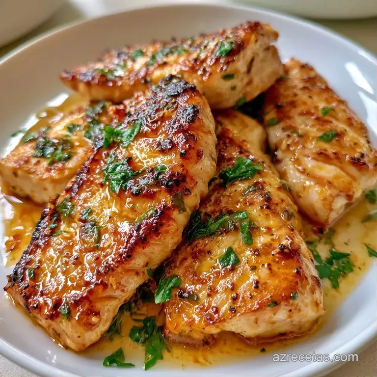Lomo de pescado blanco sellado, decorado con gotas de aceite dorado y hierbas frescas sobre un plato blanco minimalista.