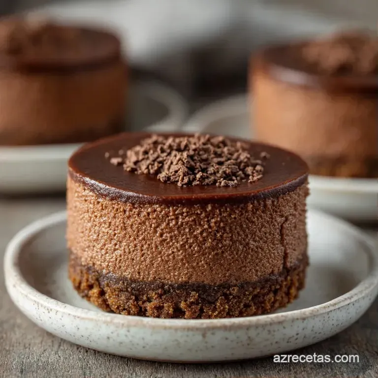 Pastelito de chocolate marr&oacute;n intenso con textura aterciopelada, decorado con una mora fresca y gotas de salsa espesa.