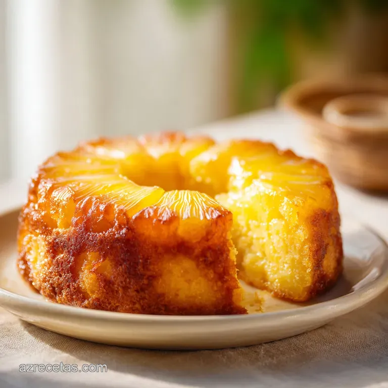 A slice of fluffy, golden Pan de Pi&ntilde;a on a plate, showcasing the soft, airy texture and caramelized pineapple topping.