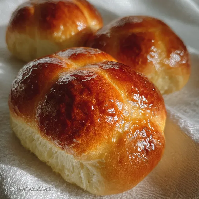 A single, soft milk bread roll, glistening with butter, presented on a delicate white plate, inviting warmth and comfort.