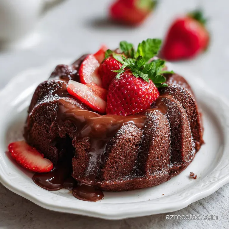 A slice of fudgy chocolate cake with pink strawberry buttercream, artfully plated and garnished with fresh, ripe strawberr...