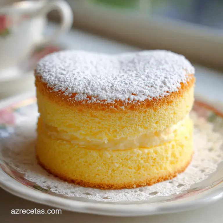 Slice of pastel relleno on a white plate, showing the layers of soft cake and vibrant, creamy filling. Sprinkled with powd...