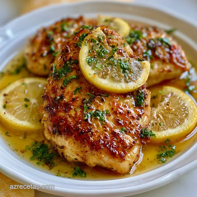 Filete de pollo jugoso cortado en tiras, ba&ntilde;ado en salsa brillante con rodajas de c&iacute;tricos y una rama de romero.