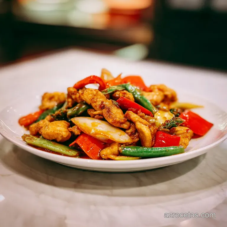 Glistening, perfectly cooked chicken and crisp-tender vegetables artfully arranged on a white plate.