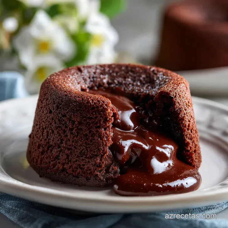 Bizcocho oscuro sobre porcelana blanca, decorado con menta fresca y gotas de coulis rojo intenso en los bordes.