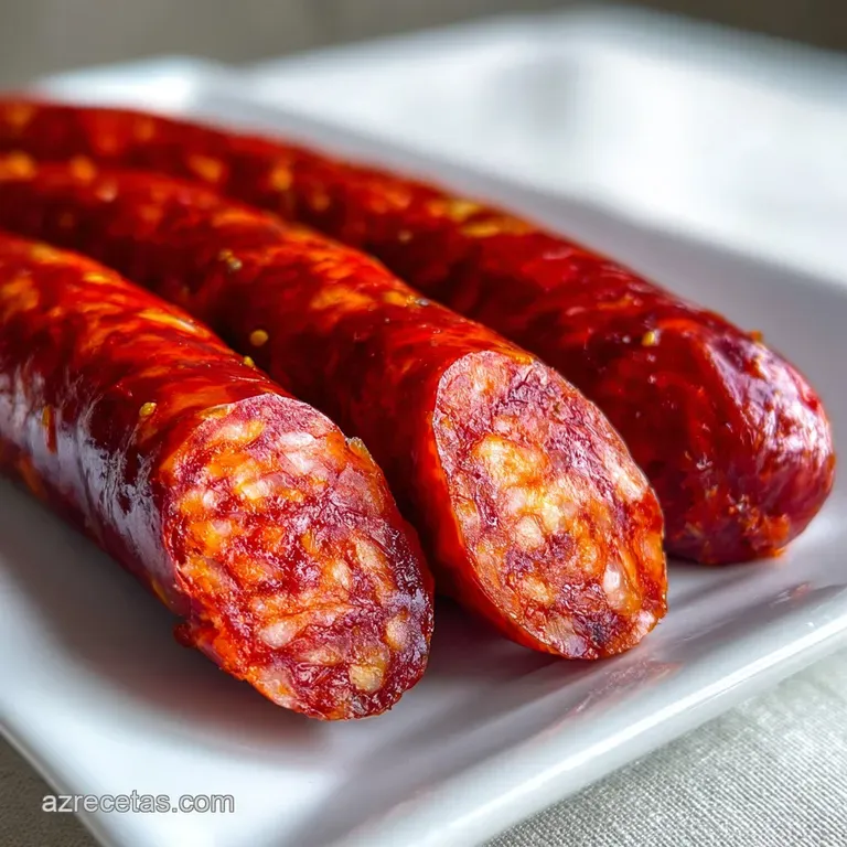 Platter of sizzling, browned chorizo links. Their curled shape shows off their juicy, glistening surface, inviting a bite.