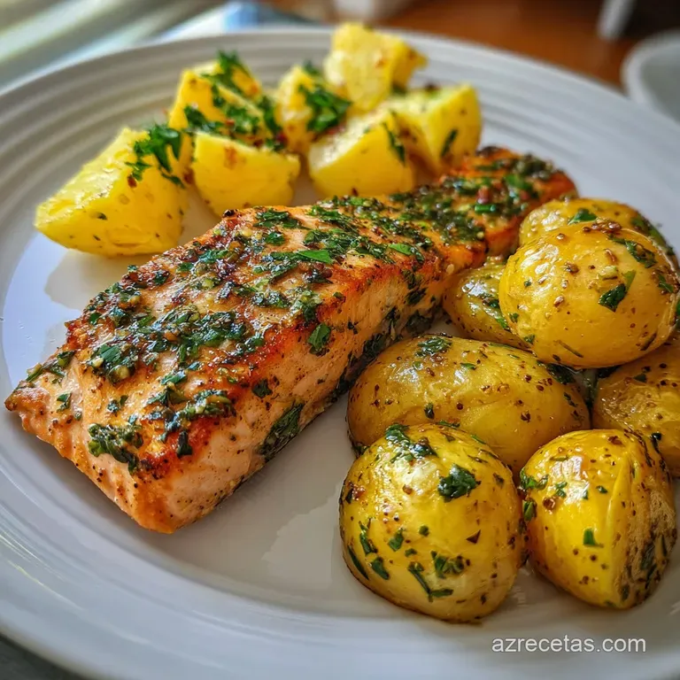 Salm&oacute;n con Patatas al Horno: Piel Crujiente y Carne Tierna