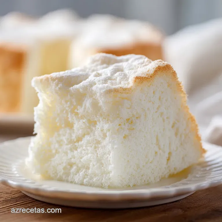 Rebanada de tarta blanca y ligera en plato cer&aacute;mico, con textura suave y gotas de sirope brillante que caen lento.